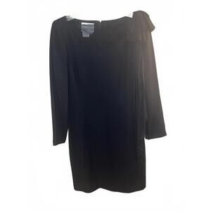 Teri Jon Rickie Freeman Vintage Black Crepe Cocktail Dress Chiffon Bow Size 12